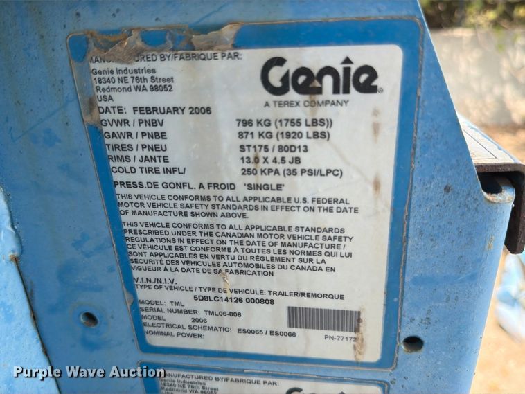 image for item EP7542 2006 Genie TML-4000N light plant