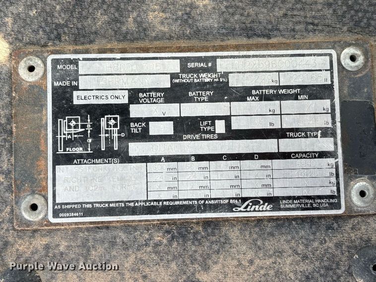 image for item ER3271 Linde H80D-396 forklift