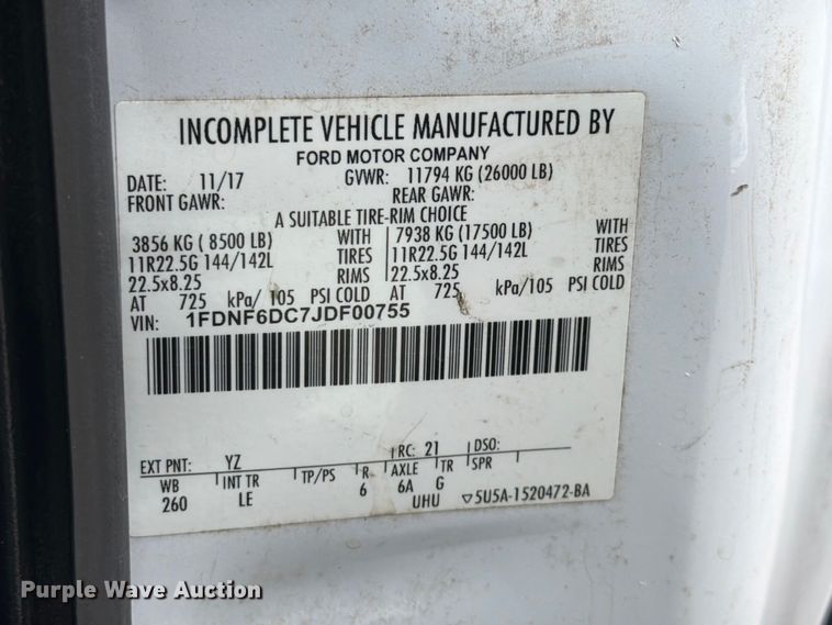 image for item FB4985 2018 Ford F650 Super Duty flatbed truck