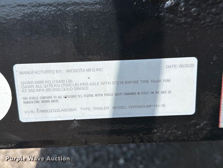 image for item FB5081 2020 Midsota Versadump HV-16 dump trailer