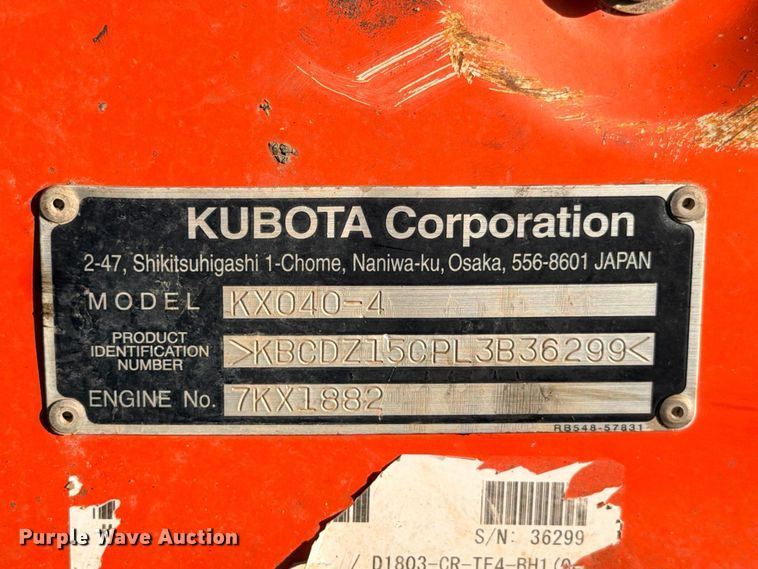 image for item FB8289 2020 Kubota KX040-4 mini excavator