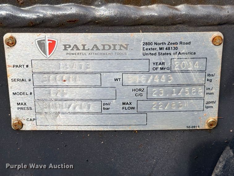 image for item FB8306 2014 Paladin Bradco 25 skid steer trencher