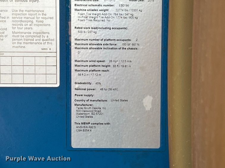 image for item FG0630 2015 Genie S-65 boom lift