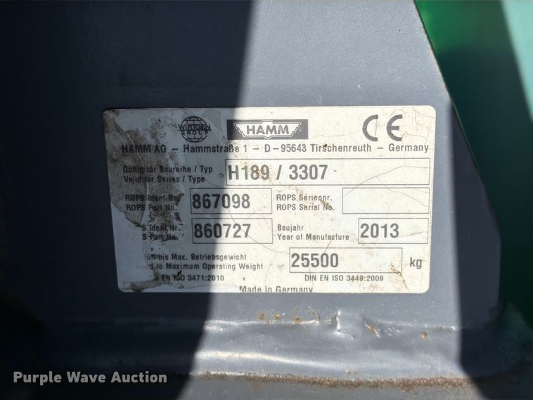 image for item FI0347 2013 Hamm 3307 single drum vibratory roller