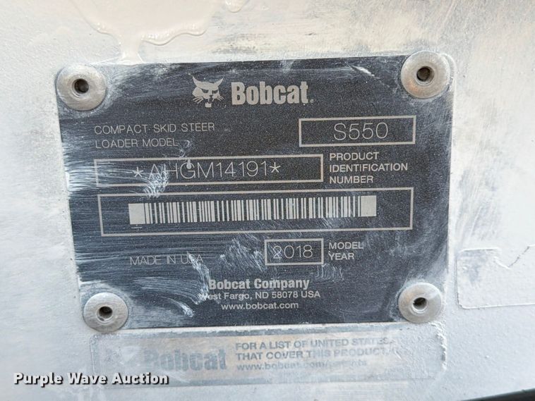 image for item FK3631 2018 Bobcat S550 skid steer loader