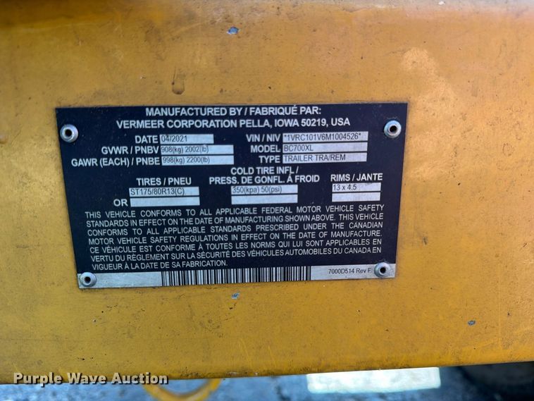 image for item FK3633 2021 Vermeer BC700XL wood chipper