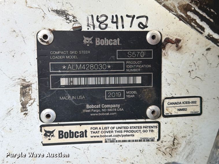 image for item FK3635 2019 Bobcat S570 skid steer loader