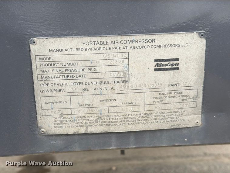 image for item FK4593 Atlas Copco XAS 375 T3 air compressor