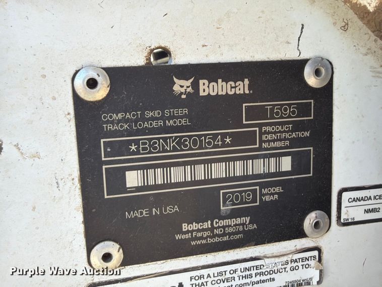 image for item FK5075 2019 Bobcat T595 tracked skid steer loader