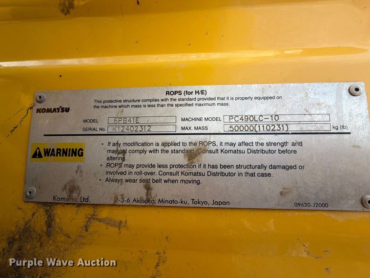 image for item FK5078 2013 Komatsu PC490LC-10 excavator