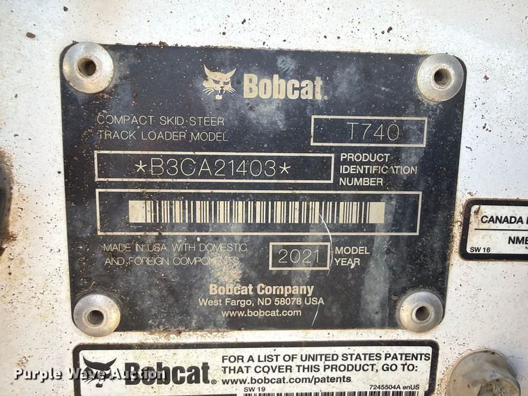 image for item FK5090 2021 Bobcat T740 tracked skid steer loader