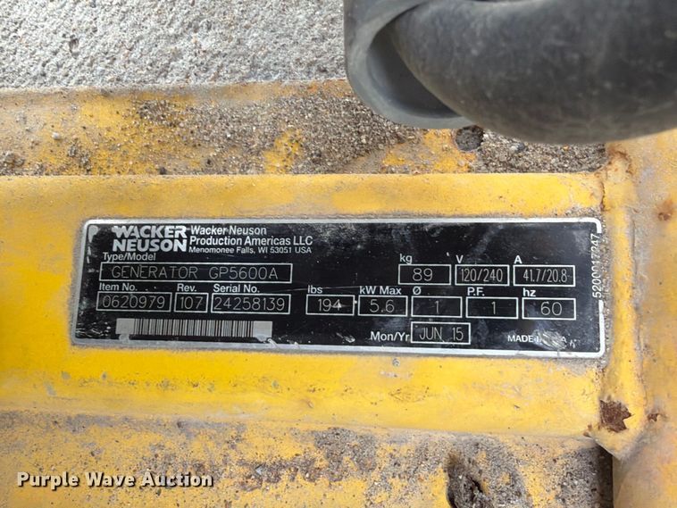 image for item FP3025 2015 Wacker Neuson GP 5600A generator