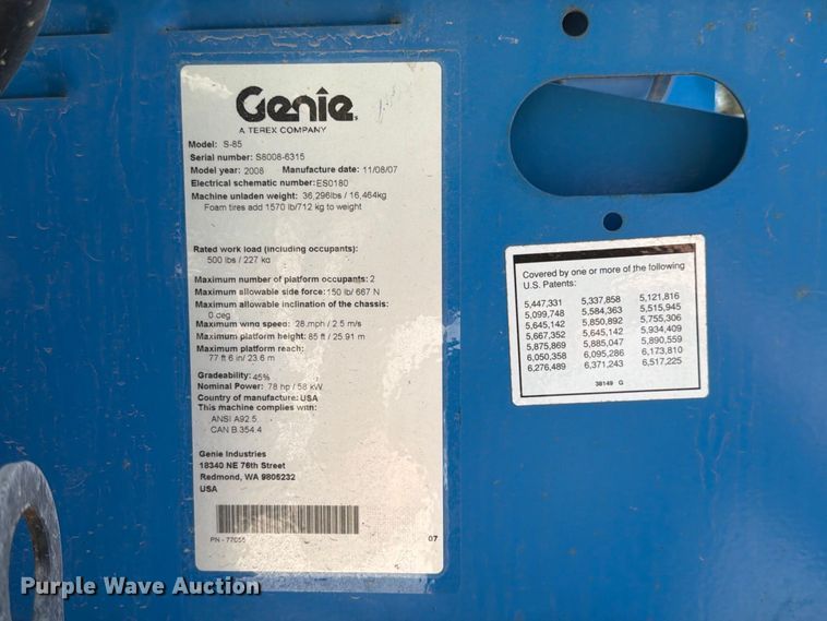 image for item FP3040 2008 Genie S-85 boom lift
