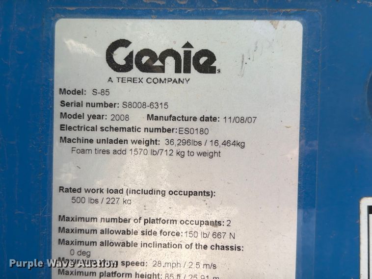 image for item FP3040 2008 Genie S-85 boom lift