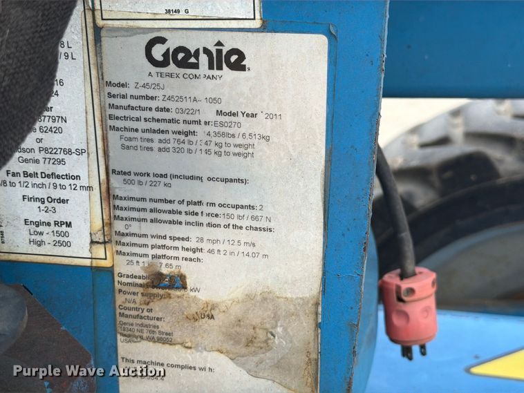 image for item FT6193 2011 Genie A-45/25J boom lift