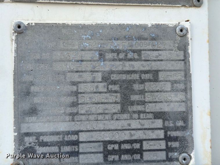 image for item FT6211 1985 Frell Inc. tank trailer