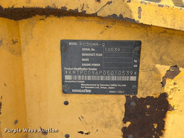 image for item FT6673 2008 Komatsu PC35MR-2 mini excavator
