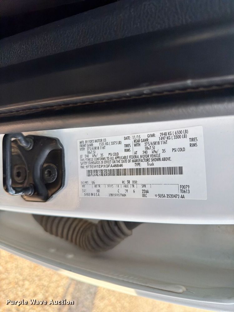 image for item FT6677 2016 Ford F150 Crew Cab pickup truck