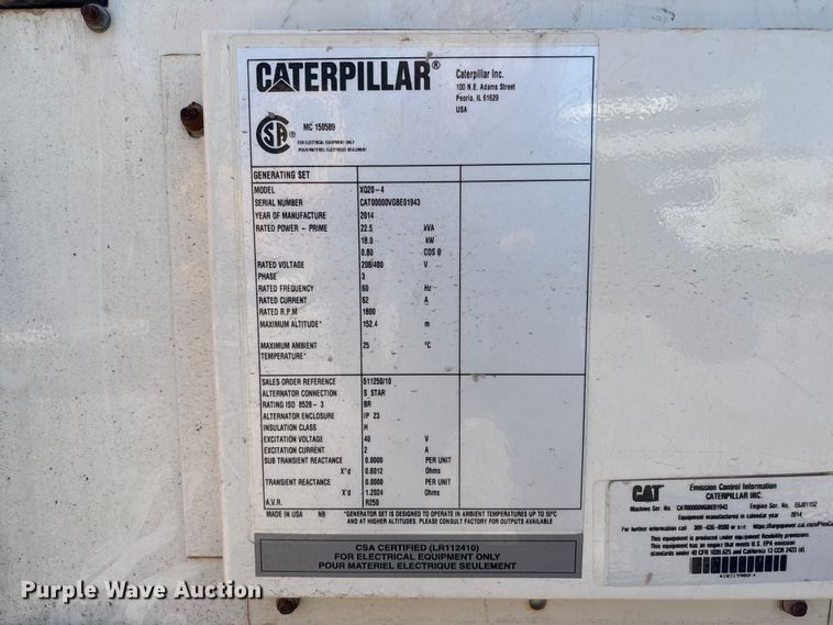 image for item NM9947 2014 Caterpillar XQ20-4 generator