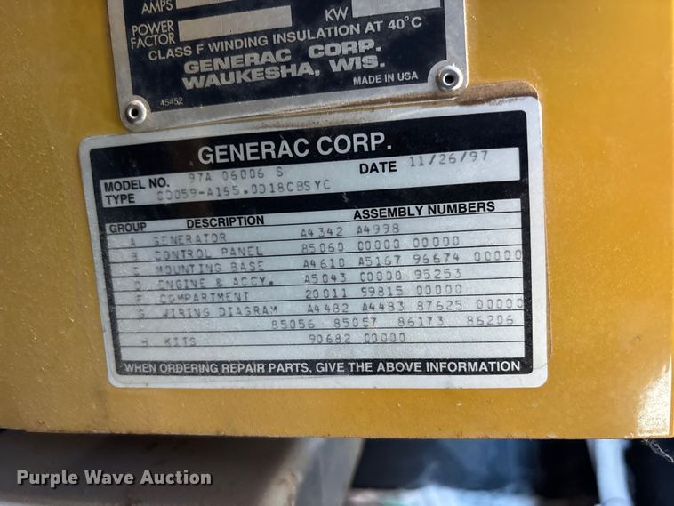 image for item NM9948 1997 Generac 97A06006-S generator