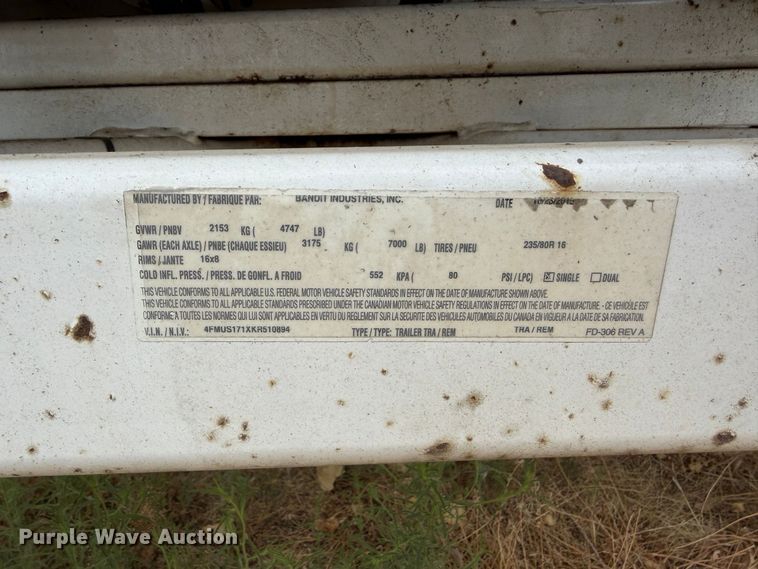 image for item YA4029 2019 Bandit 200UC wood chipper