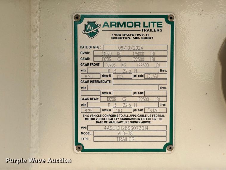 image for item YA4186 2025 Armor Lite ALD-38 end dump trailer