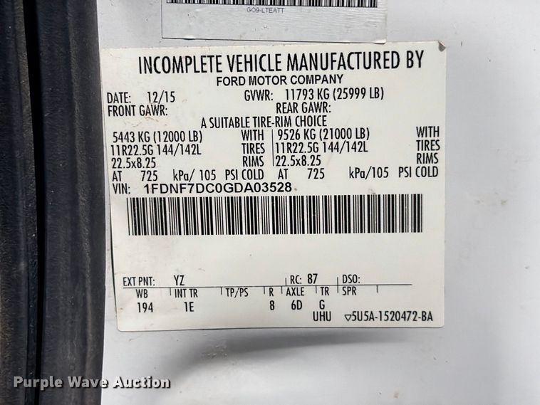 image for item YA4394 2016 Ford F750 Super Duty forestry bucket truck