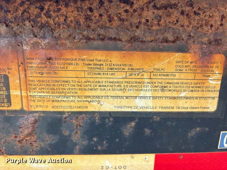image for item YA4469 2018 Load Trail tilt deck equipment trailer