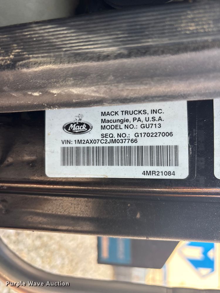 image for item YA4591 2018 Mack GU713 dump truck