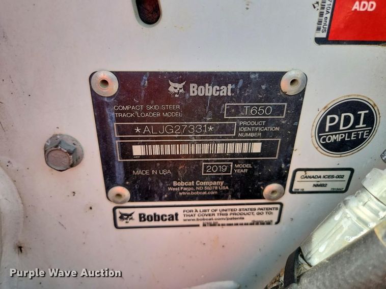 image for item YA4725 2019 Bobcat T650 tracked skid steer loader