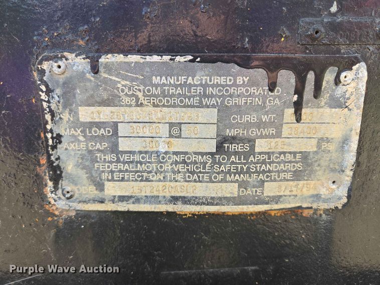 image for item DP8985 1994 CMW Custom 15T242 equipment trailer