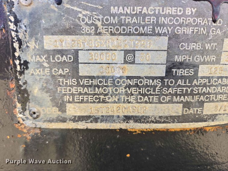 image for item DP8985 1994 CMW Custom 15T242 equipment trailer
