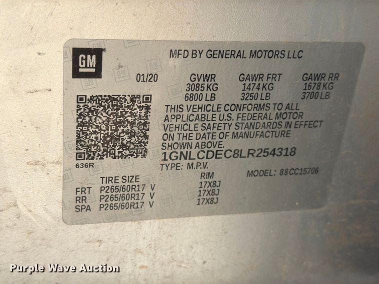 image for item DV8611 2020 Chevrolet Tahoe Police SUV