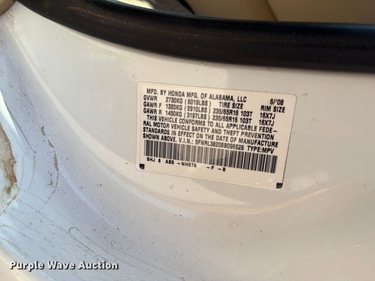 image for item EF6438 2008 Honda Odyssey van