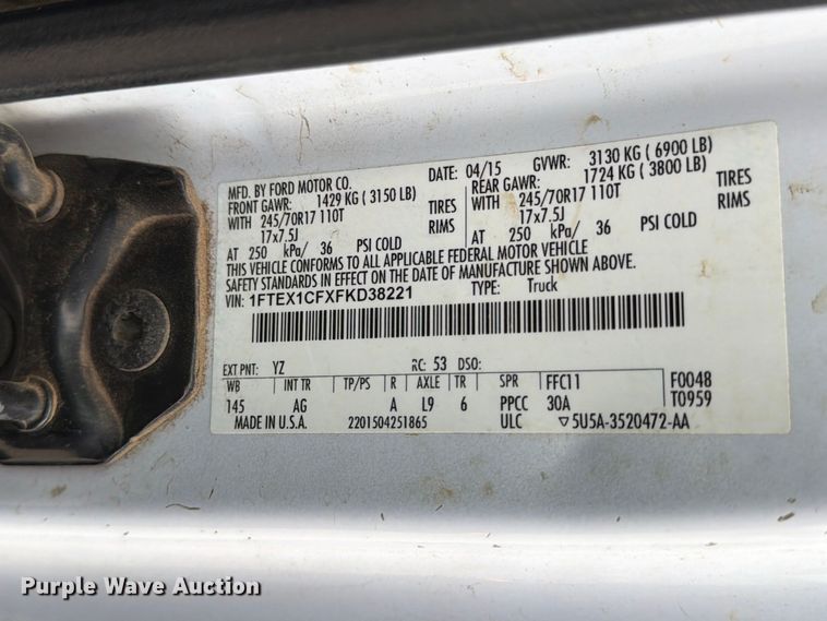 image for item EP7523 2015 Ford F150 XL Ext. Cab pickup truck