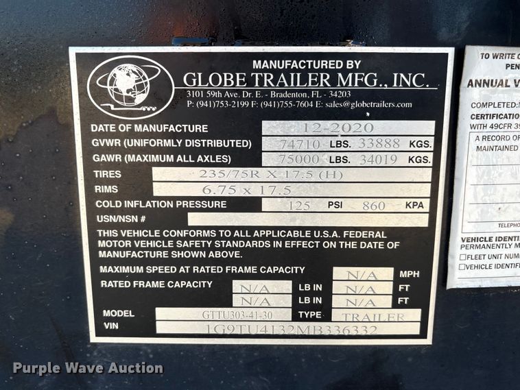 image for item EU0775 2021 Globe GTTU303-41-30 equipment trailer