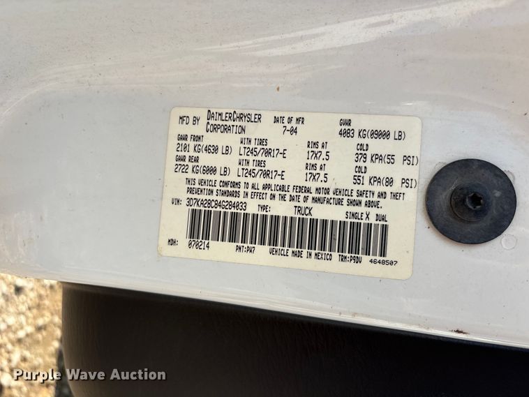 image for item EU0776 2004 Dodge Ram 2500 Crew Cab pickup truck