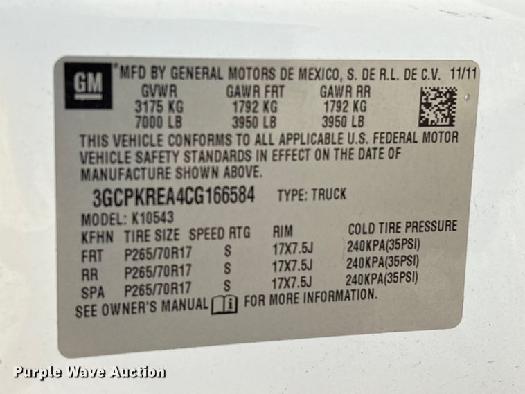 image for item EU0785 2012 Chevrolet Silverado Crew Cab pickup truck