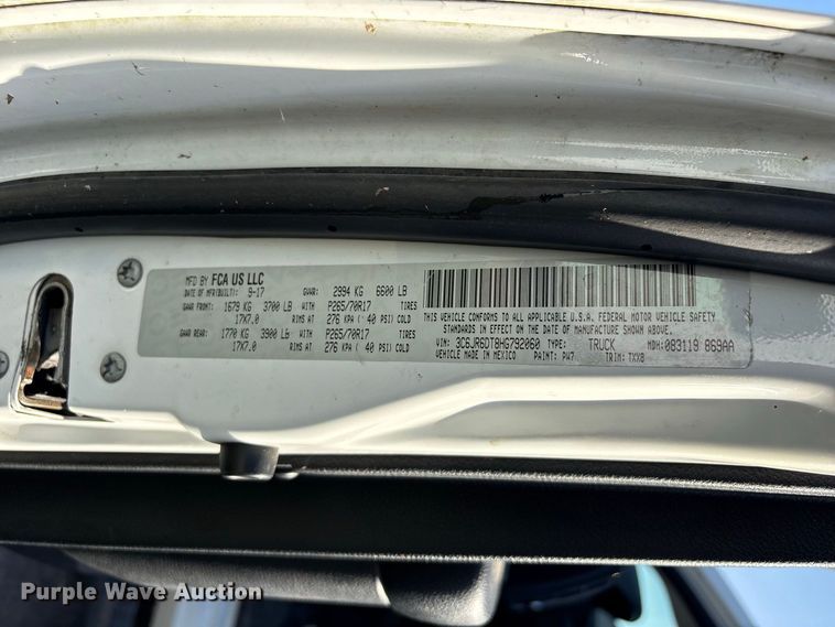 image for item EU0878 2017 RAM 1500 pickup truck