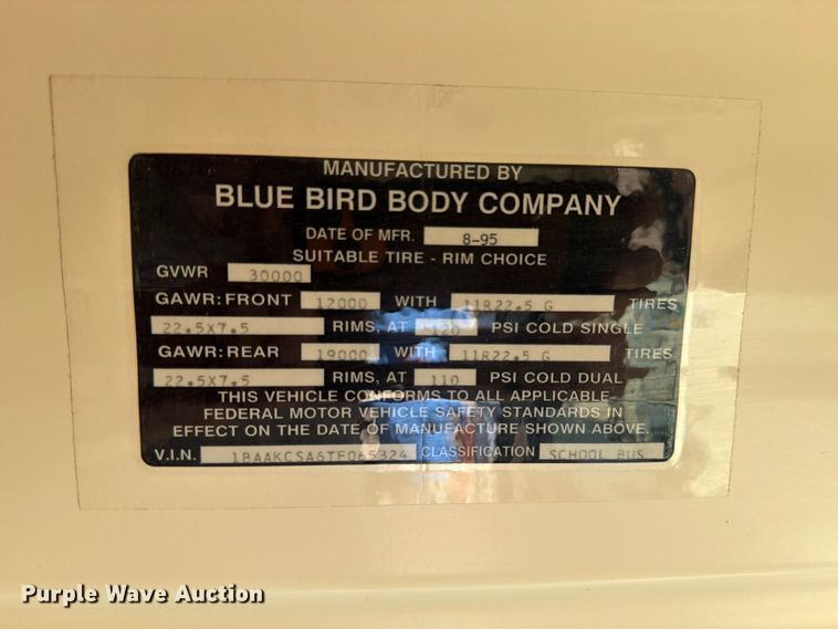 image for item EW1054 1996 Blue Bird TC2000 school bus
