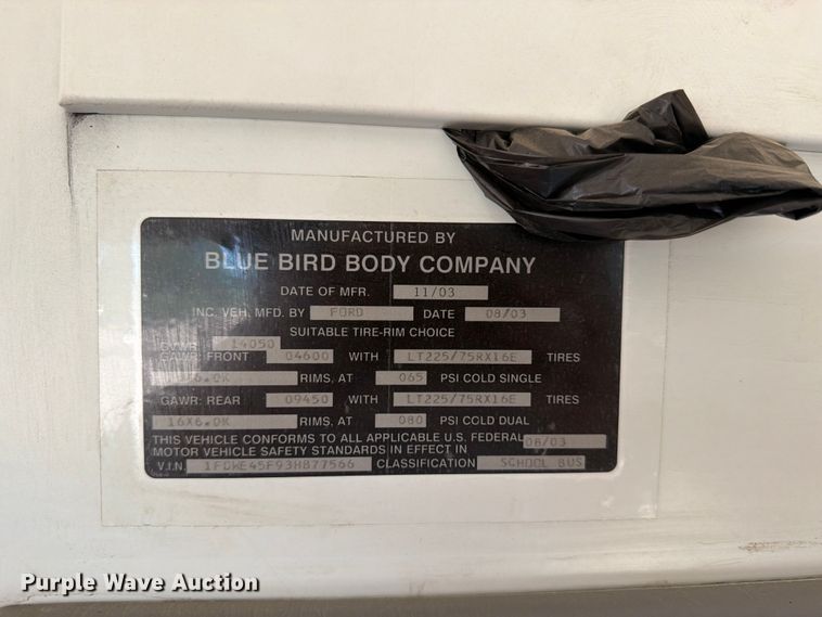 image for item EW1055 2003 Ford E450 school bus