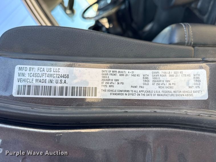 image for item EW4244 2021 Dodge Durango SSV SUV