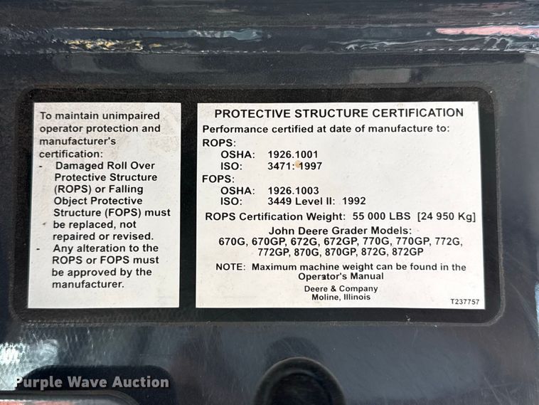 image for item EW4246 2012 John Deere 670G motor grader