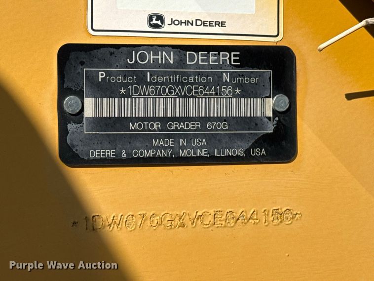 image for item EW4246 2012 John Deere 670G motor grader