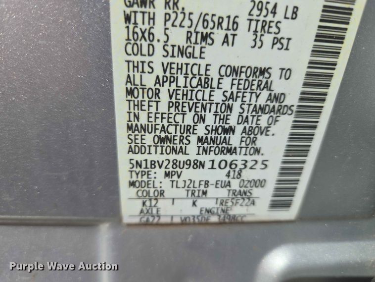image for item EW8532 2008 Nissan Quest van