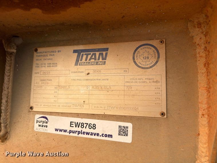 image for item EW8768 2016 Titan Trailers INC. walking floor trailer