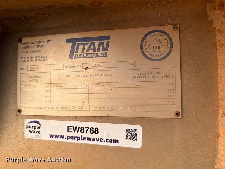 image for item EW8768 2016 Titan Trailers INC. walking floor trailer