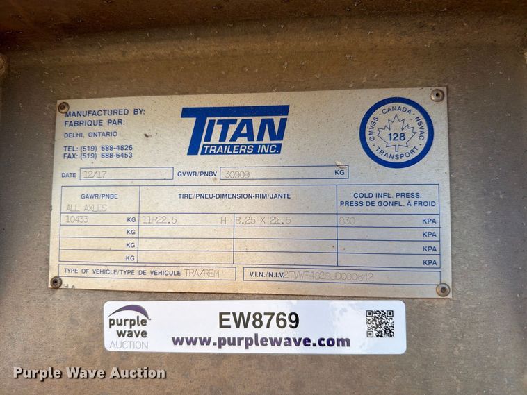 image for item EW8769 2018 Titan Trailers INC. walking floor trailer