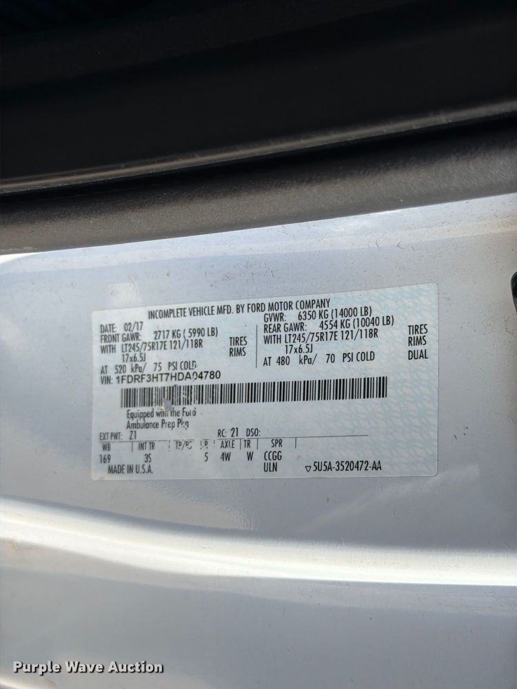 image for item FT6229 2017 Ford F350 Super Duty XLT ambulance