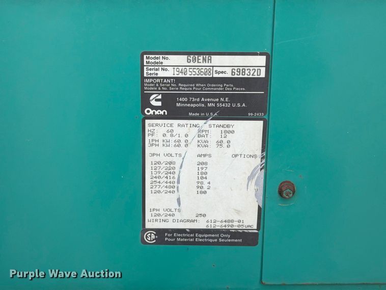 image for item FT6502 Onan 60ENA generator